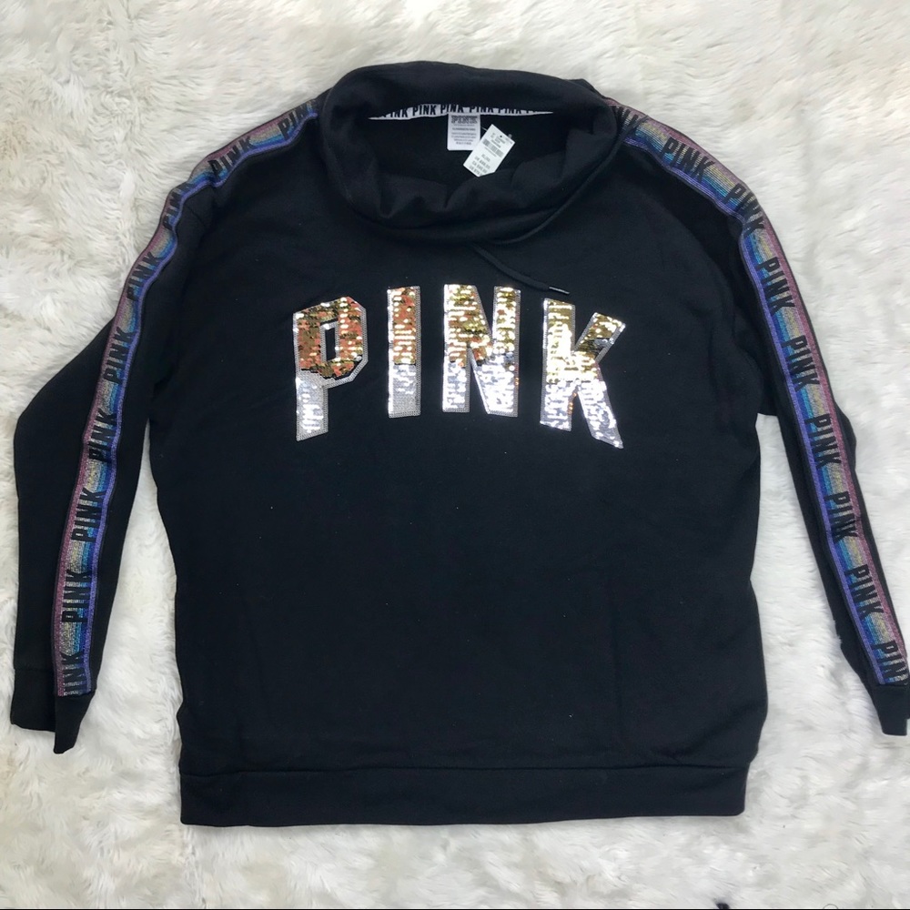 VS PINK Bling Cowl Neck Reversible Sequins Sweater - Picture 2 of 8